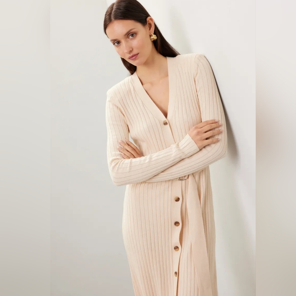 RTR Great Jones Cream Knit Midi Dress Size Medium In Off White/ Cream